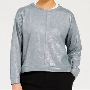 Peace Love World Metallic Boxy Sweatshirt Mint Green Silver 1X